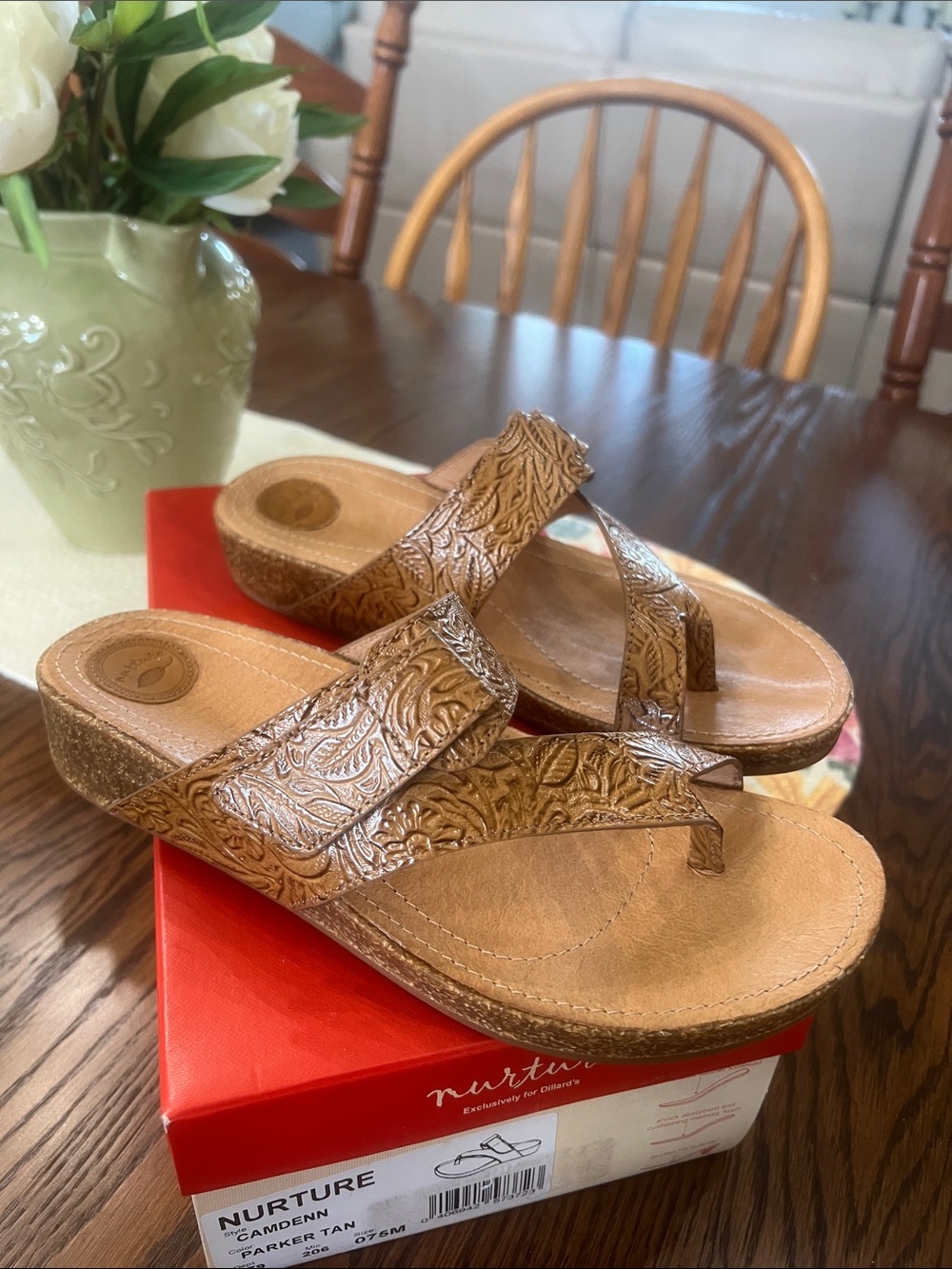 Nurture by Lamaze Tan Embossed Wedge Thong Sandals